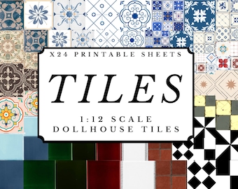 Dollhouse Tiles 1:12 Scale Wallpaper x 24 A4 Printable Sheets Pack | Miniature Wall Floor Tiled Craft Papers