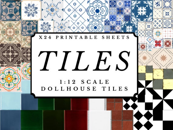 Dollhouse Tiles 1:12 Scale Wallpaper x 24 A4 Printable Sheets Pack | Miniature Wall Floor Tiled Craft Papers