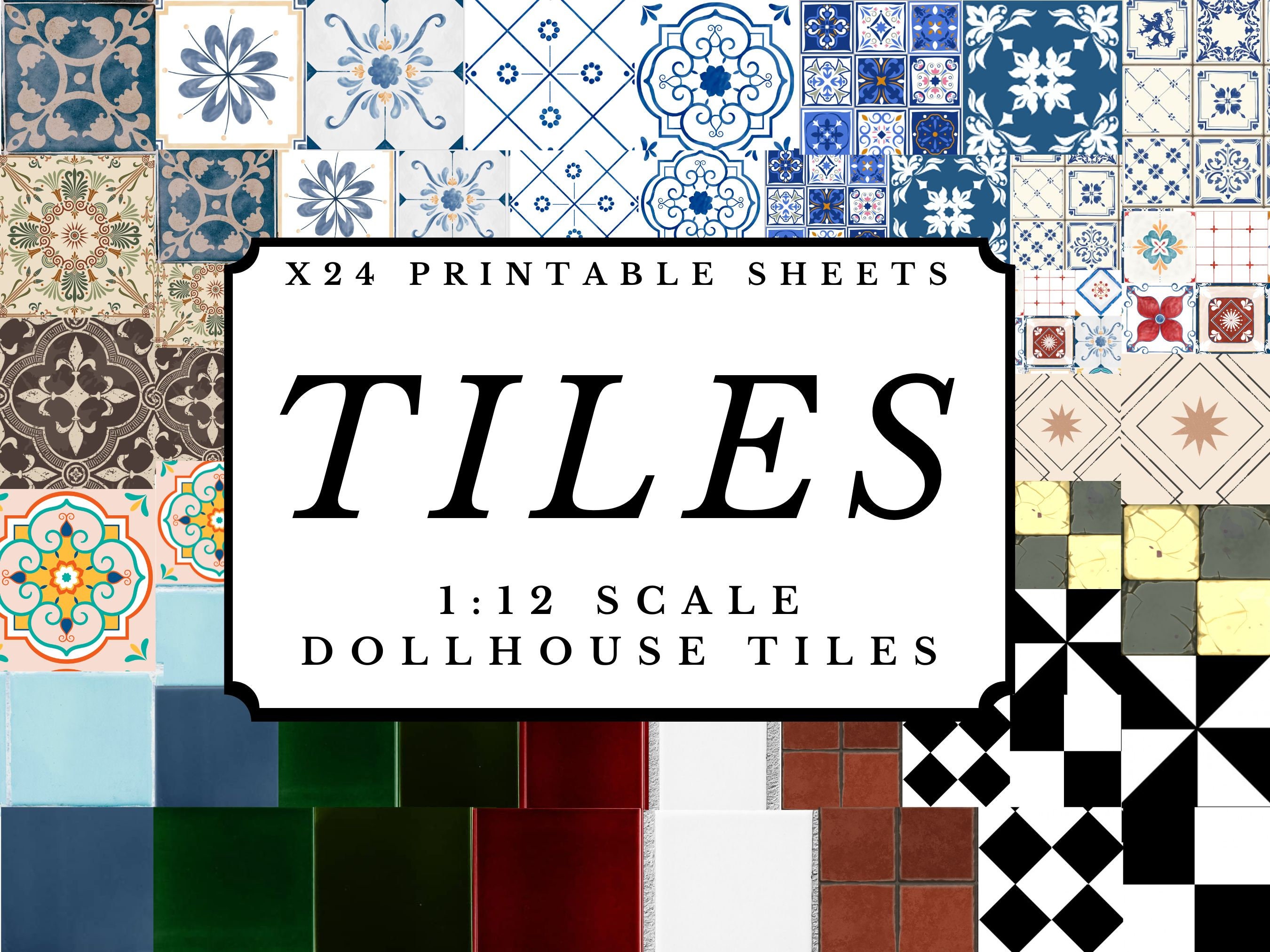 Tile Model Paper Dollhouse Tiles 1:12 Scale Wallpaper X 24 A4 Printable Sheets Pack ...