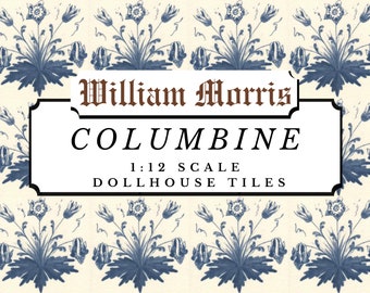 William Morris Blue Buttercup Tiles Dollhouse 1:12th Scale | Victorian Kitchen / Bathroom Tiled Wallpaper | Floral Printable Digital Paper