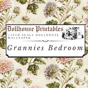 Omas Schlafzimmer Floral Puppenhaus 1:12 Tapete Digital Download Blätter | Antike Vintage Blumen Miniatur Scrapbook Papier