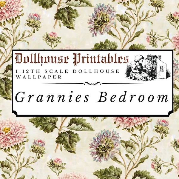 Grannies Bedroom Floral Dollhouse 1:12 Scale Wallpaper Digital Download Sheets | Antique Vintage Flower Miniature Scrapbook Paper