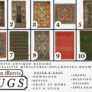 Miniature Rug Patterns William Morris Miniature Rugs Dollhouse 1:12 Scale X 10 Digital ...