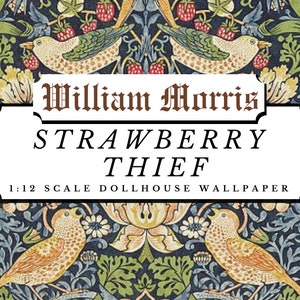 Strawberry Thief William Morris Dollhouse 1:12 Scale Wallpaper (Blue) Digital Download Sheets | Antique Victorian Paper