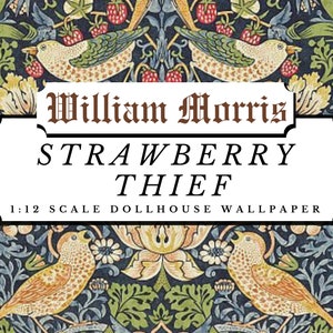 Erdbeerdieb William Morris Dollhouse 1:12 Scale Tapete (Blau) Digital Download Sheets | Antikes viktorianisches Papier