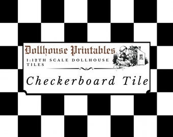 Checkerboard Floor Tile Dollhouse 1:12 Scale | Miniature Black & White Wall Tiled Wallpaper | Printable Scrapbook Paper Digital Download