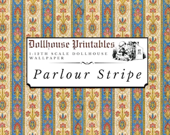 Parlour Stripe Dollhouse 1:12 Scale Wallpaper Digital Download Sheets | Vintage Victorian Miniature Scrapbook Paper Printables