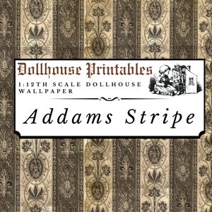 Addams Stripe Dollhouse 1:12 Scale Wallpaper Digital Download Sheets | Gothic Victorian Aged Miniature Scrapbook Paper