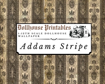 Addams Stripe Dollhouse 1:12 Scale Wallpaper Digital Download Sheets | Gothic Victorian Aged Miniature Scrapbook Paper