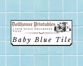 Light Blue Bathroom Floor Wall Tile Dollhouse 1:12 Scale Wallpaper | Miniature Square Ceramic Tile  Printable Paper Digital Download