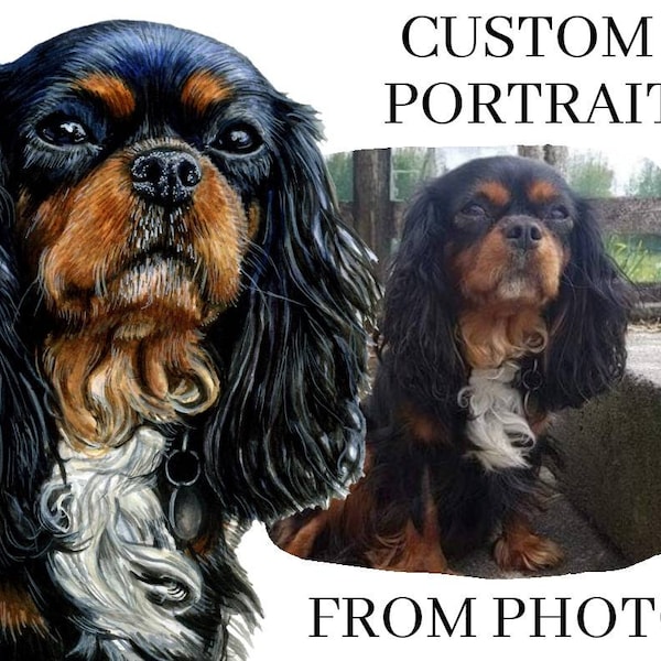 Costume d’animal de compagnie personnalisé Cavalier King Charles Spaniel, Peinture à l’aquarelle, Art canin, Cadeaux pour les amoureux des chiens, Mémorial pour chiens, Perte d’animaux de compagnie, Art original