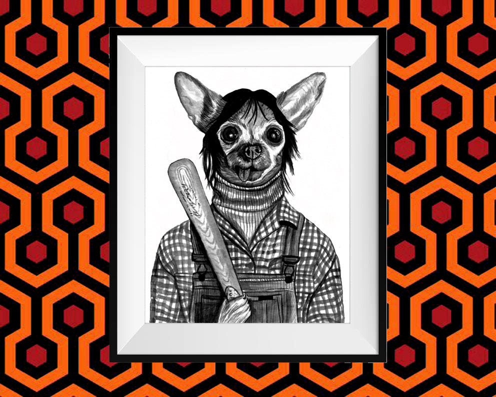 The Shining Chihuahua Dog Art Print, Wendy Torrance Shelley Duvall Stanley Kubrick Film, Stephen King, Classic Horror Decor, Movie Poster