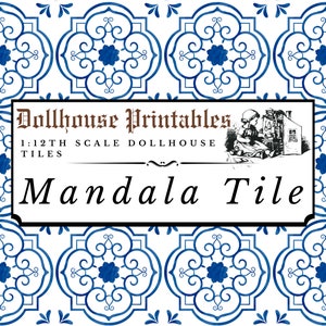 Piastrelle per casa delle bambole Mandala scala 1:12 / Carta da parati in miniatura marocchina blu e bianca / Carta stampabile Download digitale pdf