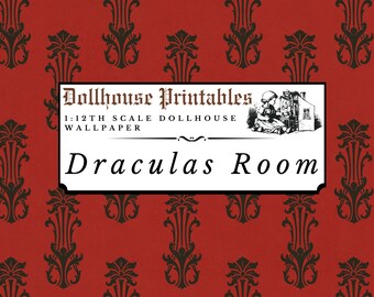 Draculas Room Dollhouse 1:12 Scale Wallpaper Digital Download Sheets | Gothic Victorian Dark Red Miniature Scrapbook Paper Printables