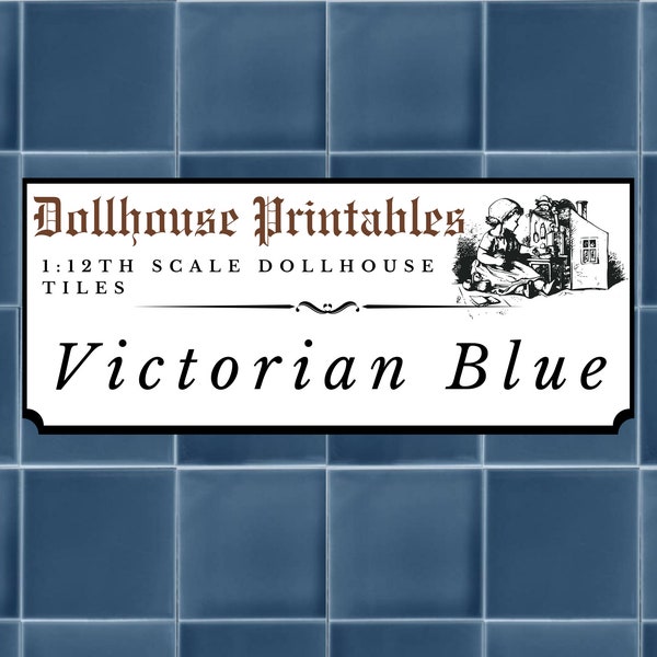 Victorian Blue Tiles Dollhouse 1:12th Scale | Realistic Kitchen / Bathroom Tiled Wallpaper | Printable Digital Paper Download