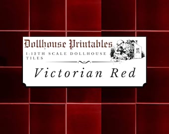 Victorian Burgundy Red Tiles Dollhouse 1:12th Scale Realistic Traditional Kitchen Bathroom Tiled Wallpaper Printable Digital Paper Download