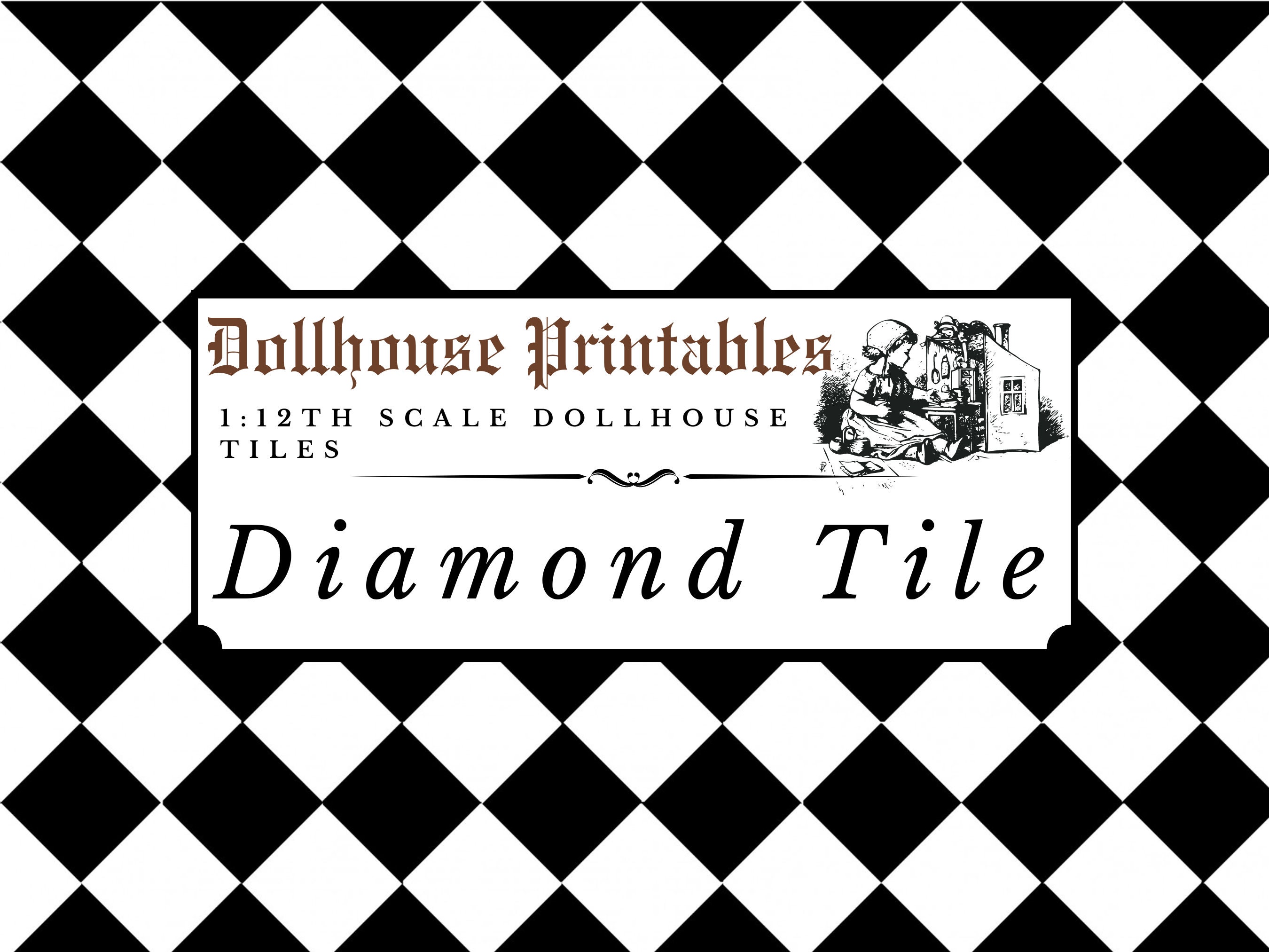 Diamond Checkerboard Floor Wall Tiles Dollhouse 1:12 Scale | Miniature ...