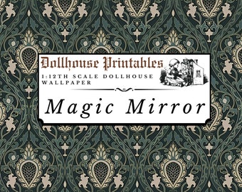 Magic Mirror Dollhouse 1:12 Scale Wallpaper Digital Download Sheets | Gothic Victorian Damask Pattern Miniature Scrapbook Paper Printables
