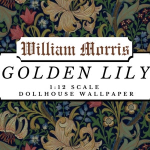 Golden Lily William Morris Dollhouse 1:12 Scale Miniature Wallpaper Digital Download Sheet | Antique Floral Victorian Scrapbook Paper A4 Pdf