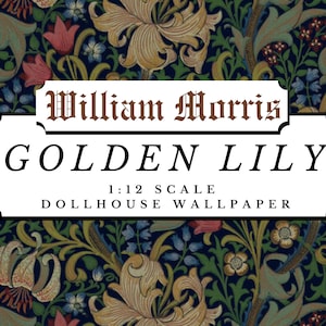 Goldene Lilie William Morris Dollhouse 1:12 Miniatur Tapete Tapete Digitaler Download | Antikes Blumen Viktorianisches Scrapbook Papier A4 Pdf