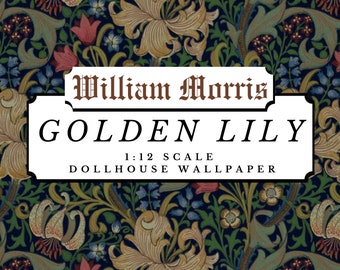 Golden Lily William Morris Dollhouse 1:12 Scale Miniature Wallpaper Digital Download Sheet | Antique Floral Victorian Scrapbook Paper A4 Pdf