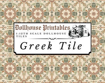 Greek Pattern Dollhouse Tiles 1:12 Scale | Mediterranean Miniature Floor / Wall Kitchen Bathroom Tiled Wallpaper | Printable Digital Paper