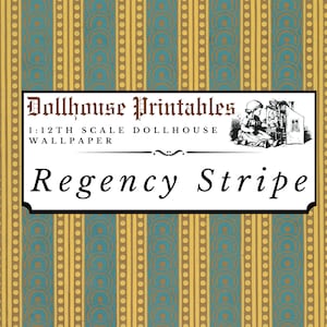 Regency Stripe Dollhouse scala 1:12 sfondo download digitale fogli / stampabili di casa delle bambole di carta per album in miniatura a strisce oro antico