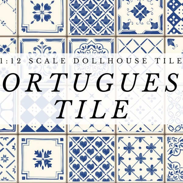 Mediterranean Blue Dollhouse Tiles 1:12 Scale | Portuguese Miniature Kitchen Bathroom Tiles Wallpaper | Printable Digital Paper Download pdf