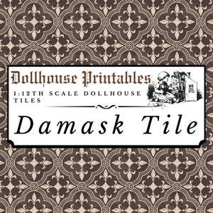 Azulejos de casa de bonecas de damasco em escala 1:12 | Papel de parede de azulejos marrons de diamante vitoriano em miniatura | Papel para impressão digital Download pdf