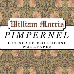 Pimpernel (Red) William Morris Dollhouse 1:12 Scale Miniature Wallpaper Digital Download Sheets | Antique Victorian Scrapbook Paper A4 Pdf