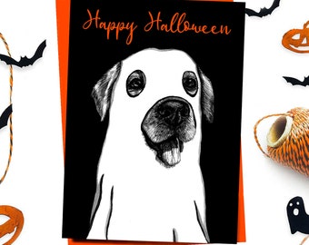 Ghost Dog Halloween Greeting Card, Labrador Retriever Cards, Spooky Autumn Card, Cute Happy Halloween Cards, Dog Card, Lab Halloween Card