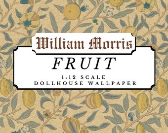Fruit William Morris Dollhouse 1:12 Scale Miniature Wallpaper Digital Download Sheet | Antique Floral Lemon Tree Victorian Scrapbook Paper
