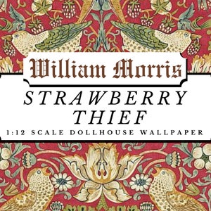 Strawberry Thief William Morris Dollhouse 1:12 Scale Wallpaper (Red) Digital Download Sheets | Antique Victorian Paper