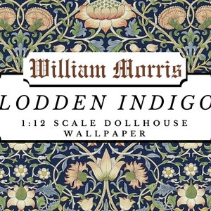 Lodden Indigo William Morris Dollhouse 1:12 Miniatur Tapete Tapete Digital Download Bogen | Antikes florales viktorianisches Scrapbook Papier PDF