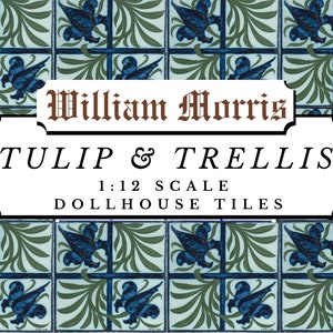 William Morris Tulip & Trellis Tiles Puppenhaus 1:12 Blaue Viktorianische Küche / Badezimmer Gekachelte Tapete | Handgemachte Fliese