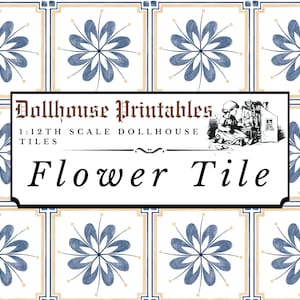 Vintage Blaue Blumen Puppenhaus Fliesen 1:12 Maßstab | Landhausküche Miniatur geflieste Tapete | Druckbares digitales Papier Download