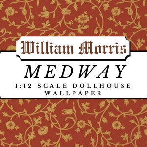 Medway William Morris Dollhouse 1:12 Tapete Digital Download Blätter | Terrakotta-rotes antikes viktorianisches Miniatur-Papier