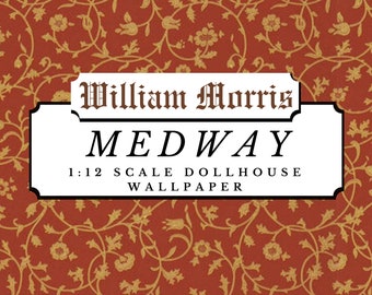 Medway William Morris Dollhouse 1:12 Scale Wallpaper Digital Download Sheets | Terracotta Red Antique Victorian Miniature Scrapbook Paper