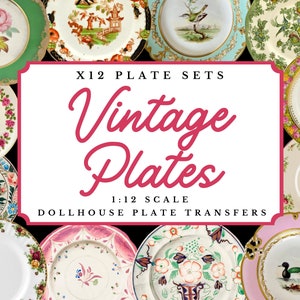 Vintage Dollhouse China Plates 1:12 Scale Transfers | A4 Digital PDF Download | Miniature Antique Ceramic Printable Plates Paper Craft