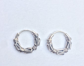 Large Chunky Bali Style Sterling 925 Silver 35mm Bead Hoop Sleeper Earrings
