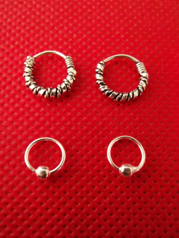 Sterling silver 925 hoops tiny ring with little ball for different piercing L64L85a
