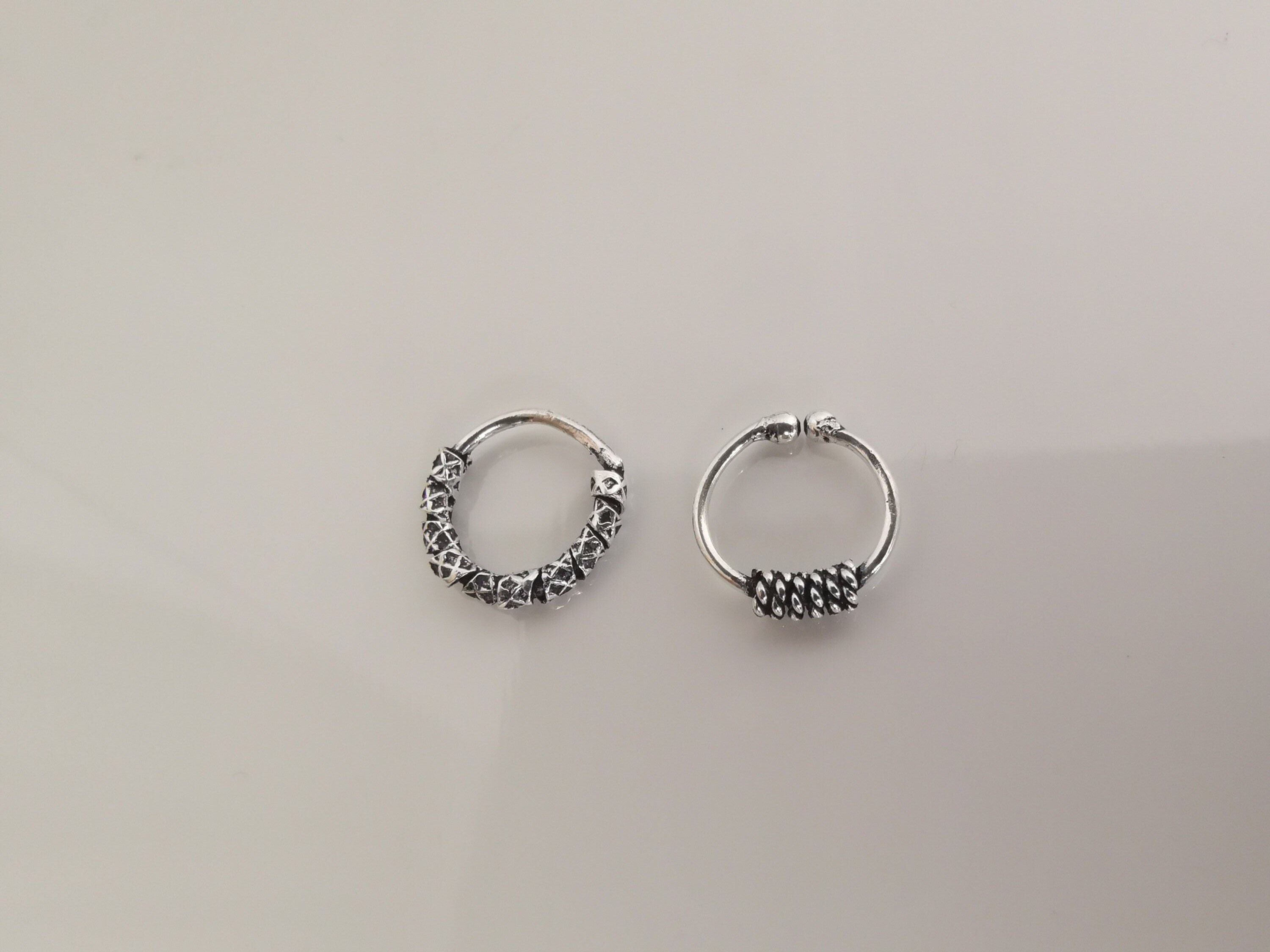 Sterling silver 925 1 pair of nice design  hoops for different piercing 2 fake septum k3k16