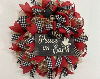 Christmas Wreath For Front Door, Peace on Earth Christmas Wreath, Religious Wreath, Traditional Christmas Wreath, Farmhouse Wreath,