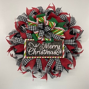 Merry Christmas Wreath, Traditional Christmas Wreath, Front Door Wreath, Christmas Decor, Wreath for Christmas, Ready to Ship