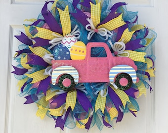 Pink Truck Easter Wreath, Ready to Ship