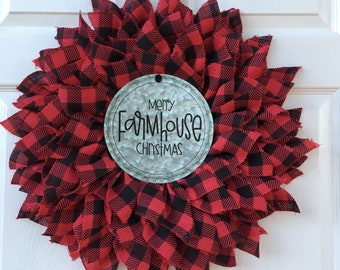 Buffalo Plaid Christmas Wreath For Front Door