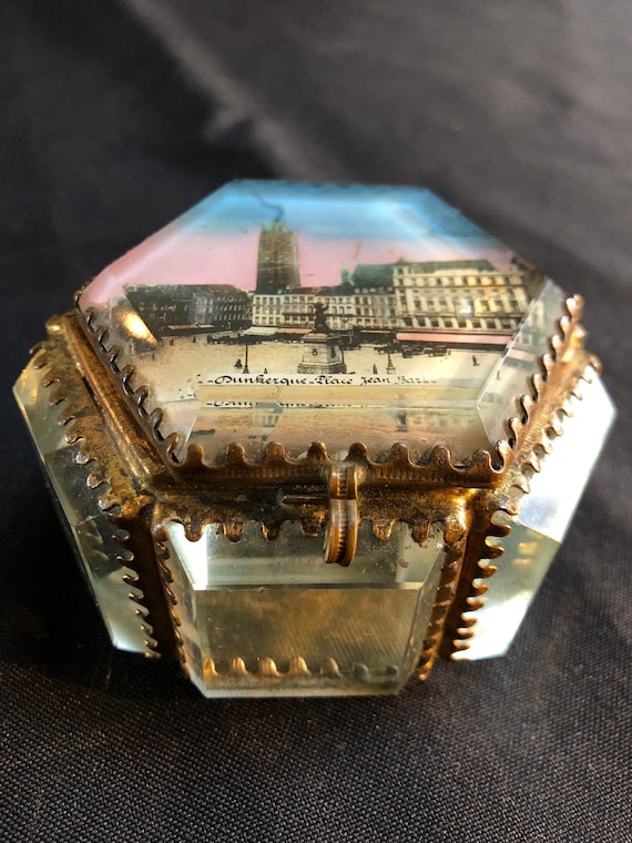 ANCIENNE BOÎTE À bijoux porte montre verre bisoté Napoléon III souvenir
