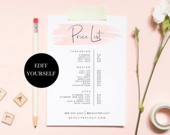 salon price list etsy