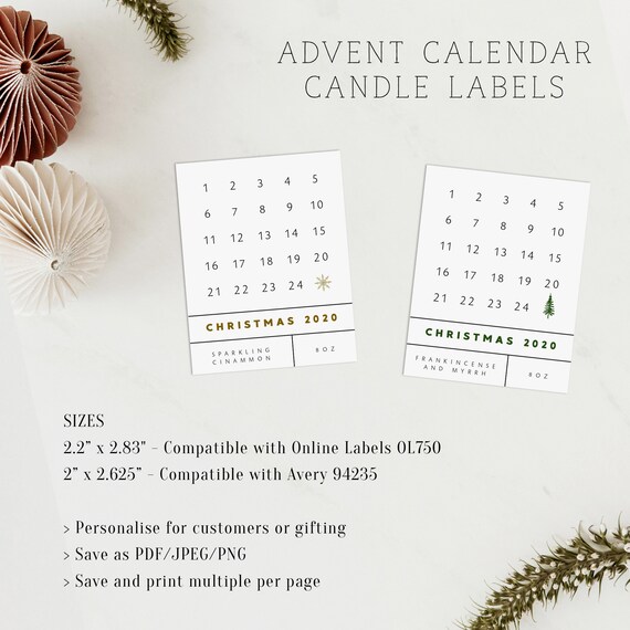 Christmas Candle Label Template Advent Candle Label Design Diy Etsy