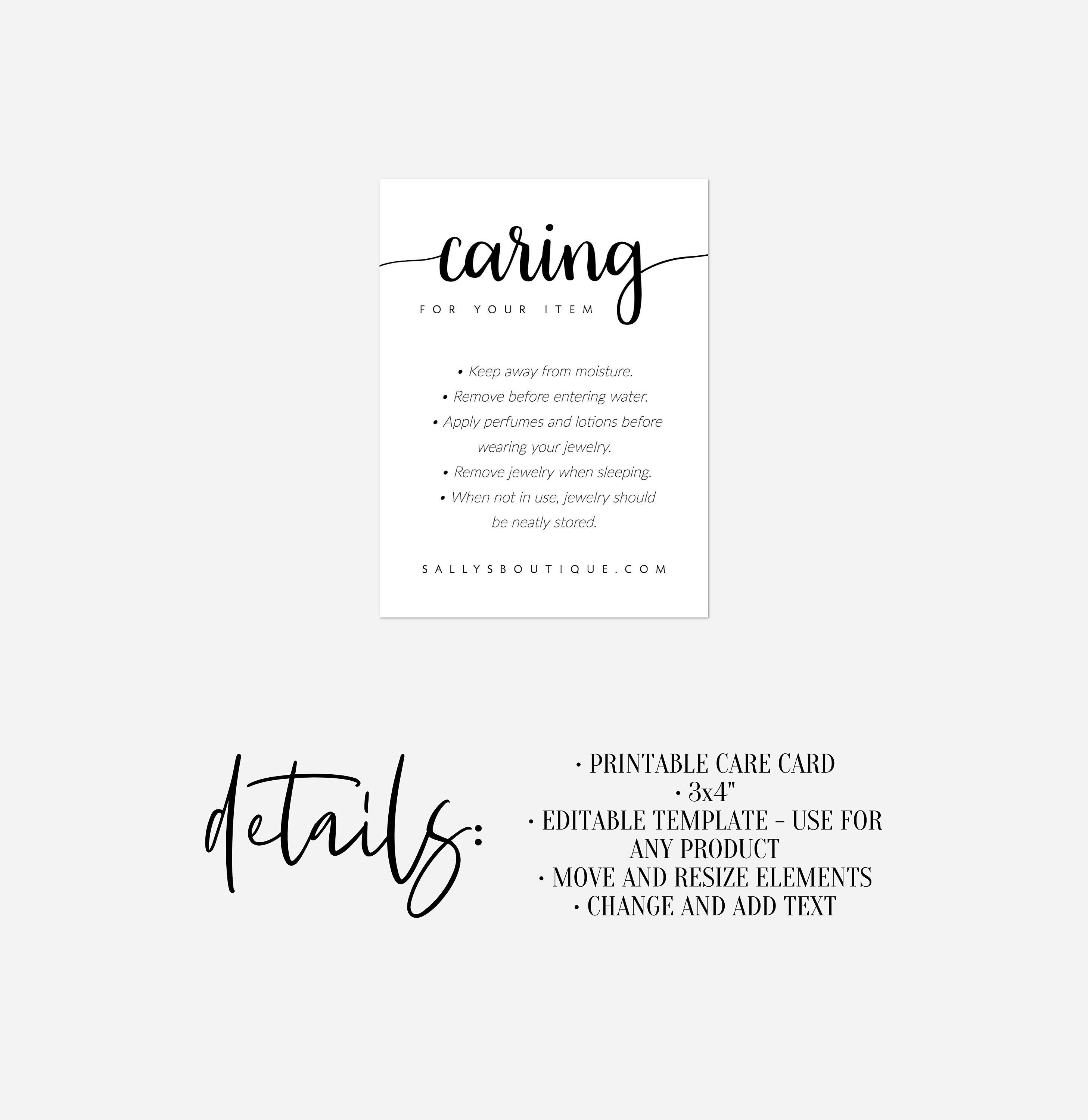 Editable Care Card Printable Care Card Instant Download DIY - Etsy